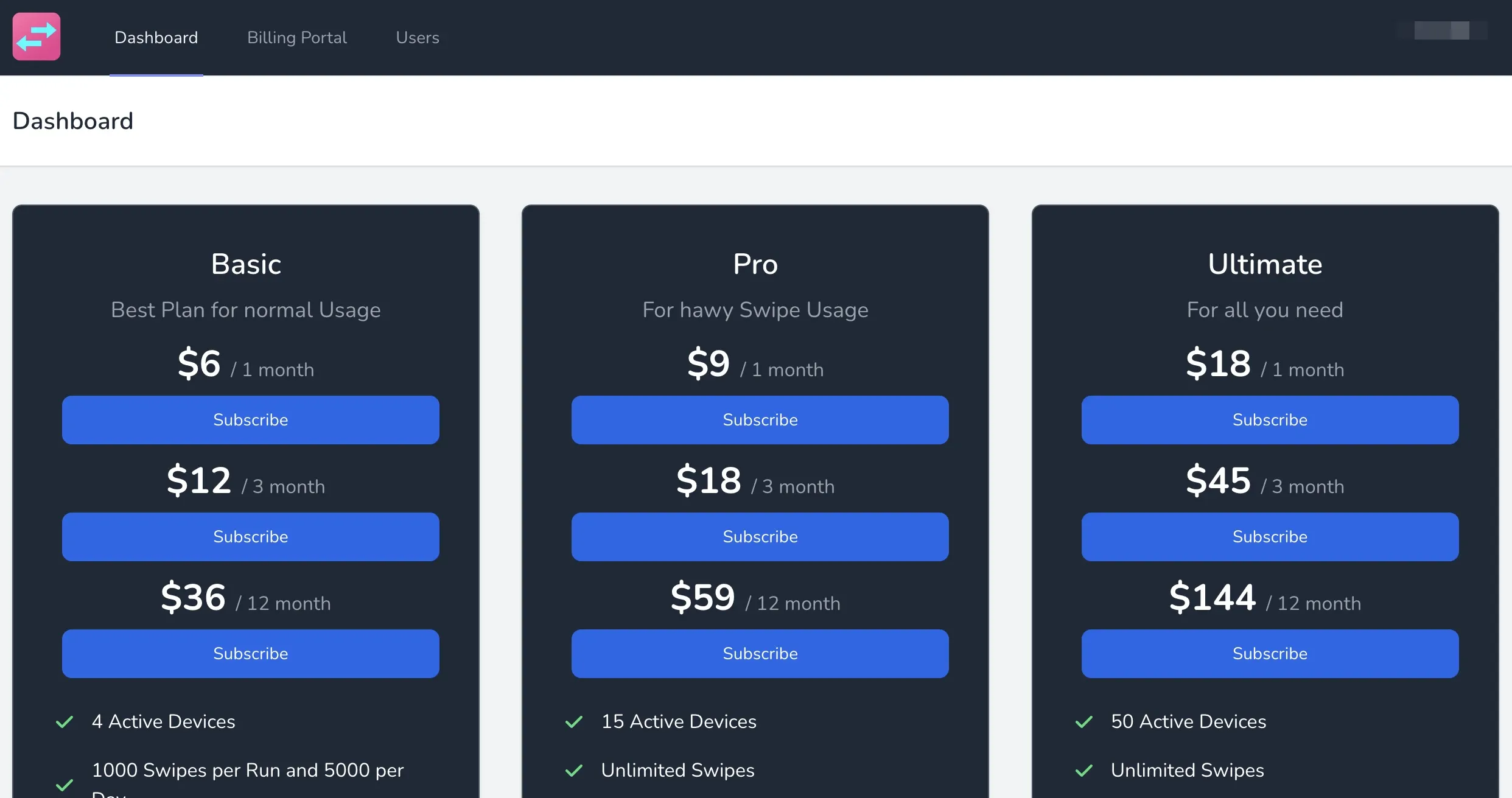 Auto Swiper Payment Dashboarßd