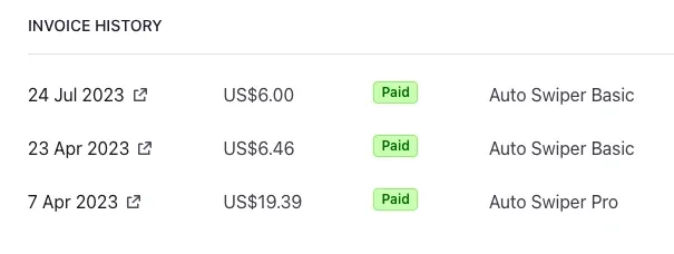 Auto Swiper Billing History