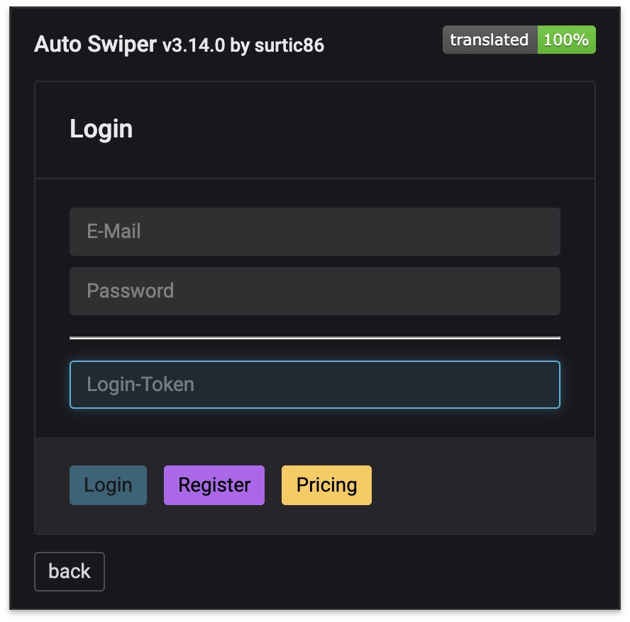 Auto Swiper Auth Token login step 1