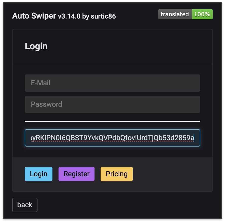 Auto Swiper Auth Token login step 2
