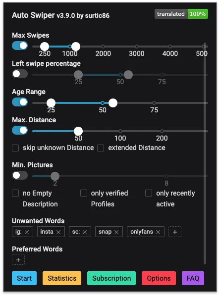 Auto Swiper Filters