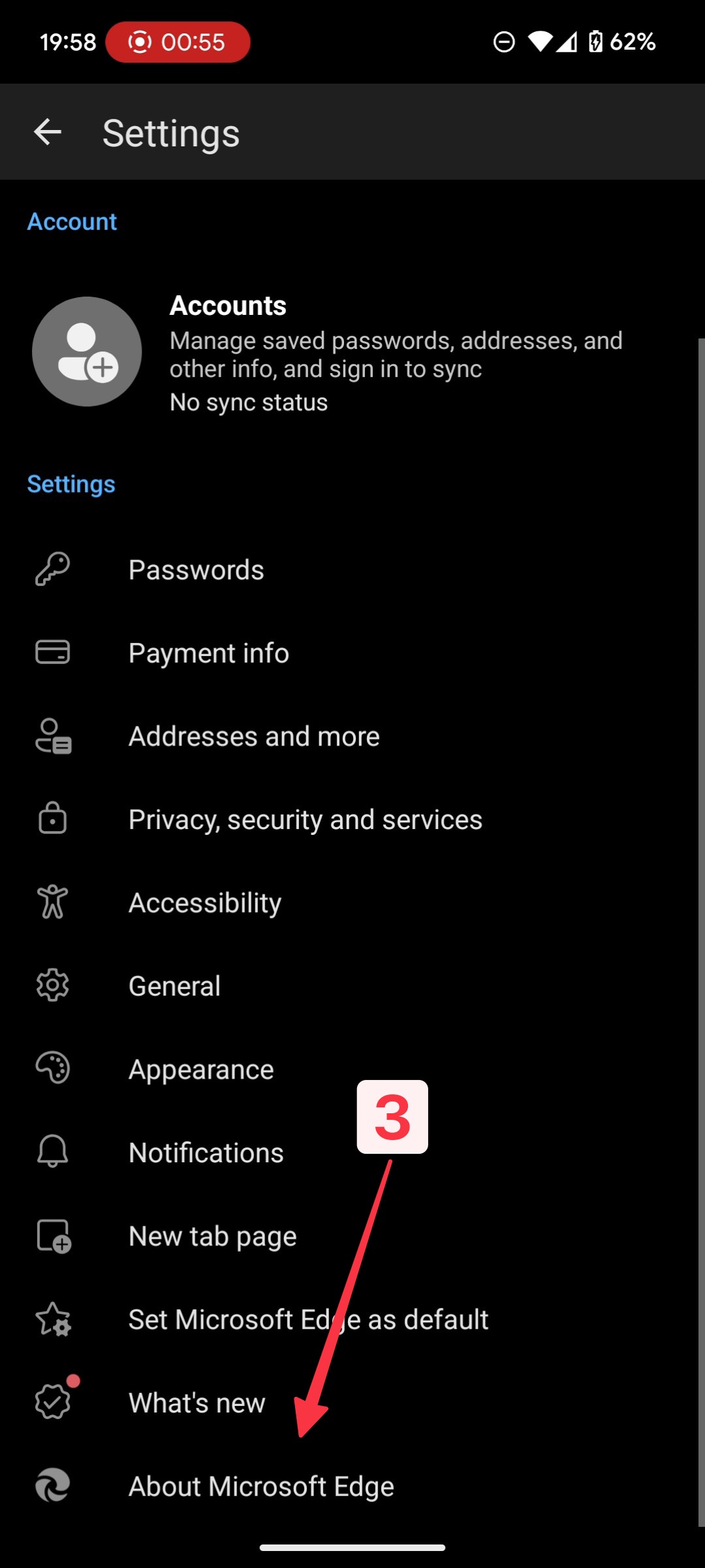 Edge Settings Menu